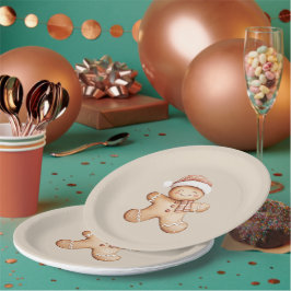 Happy Gingerbrot Cookie mit Weihnachtsmannmütze Pappteller