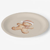 Happy Gingerbrot Cookie mit Weihnachtsmannmütze Pappteller (Schrägansicht)