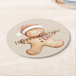 Happy Gingerbrot Cookie mit Weihnachtsmannmütze Runder Pappuntersetzer
