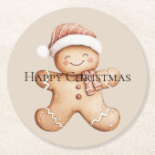 Happy Gingerbrot Cookie mit Weihnachtsmannmütze Runder Pappuntersetzer (Vorderseite)