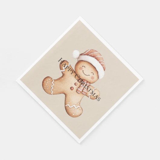 Happy Gingerbrot Cookie mit Weihnachtsmannmütze Serviette (Ecke)