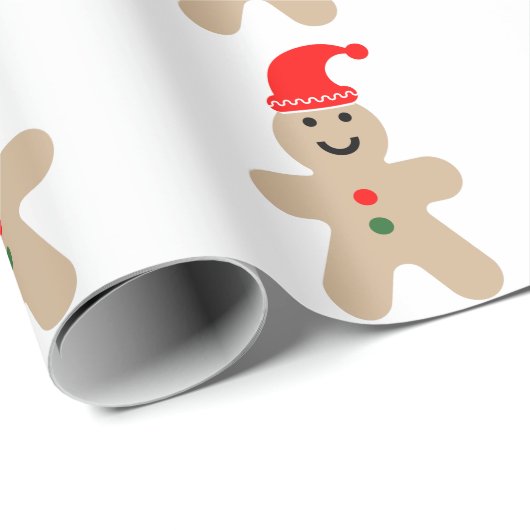 Happy Gingerbrot Mann mit einer Weihnachtsmannmütz Geschenkpapier (Rolleneckpunkt)