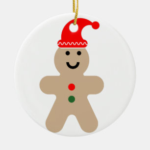 Happy Gingerbrot Mann mit einer Weihnachtsmannmütz Keramik Ornament