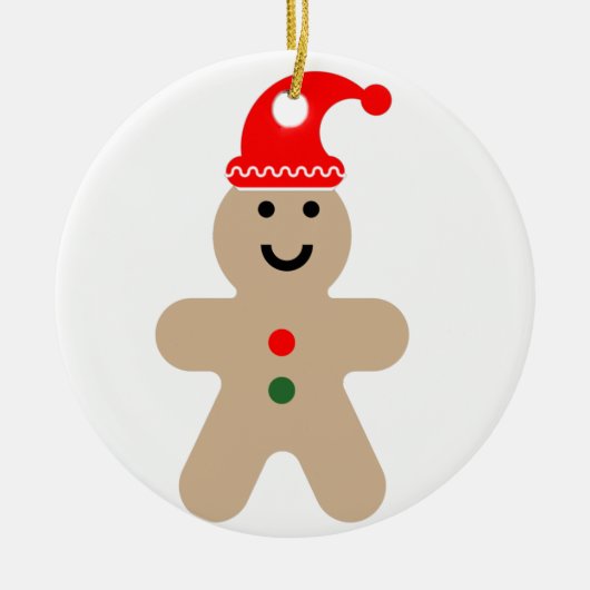 Happy Gingerbrot Mann mit einer Weihnachtsmannmütz Keramik Ornament (Vorne)
