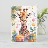 Happy Giraffe mit Geschenken & Kuchen | Einladung (Stehend Vorderseite)