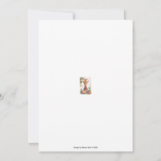 Happy Giraffe mit Geschenken & Kuchen | Einladung (Rückseite)