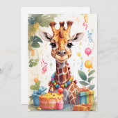 Happy Giraffe mit Geschenken & Kuchen | Einladung (Vorne/Hinten)