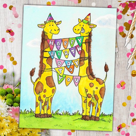 Happy Giraffes Birthday Postkarte
