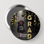 Happy Girl Abschluss Elegante Olivenweg Niedlich Button (Vorne & Hinten)