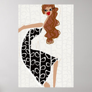 Happy Girl Dancing BlackWhite Mode Illustration Poster