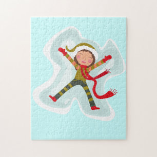 Happy Girl Making Snow Angel Xmas Winter Puzzle