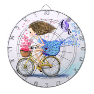 Happy Girl mit Bike Dart Board Dartscheibe
