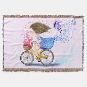 Happy Girl mit Bike Throw Blanket Decke