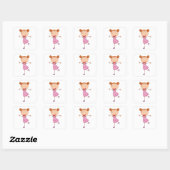 Happy Girl Pink Dress Square Sticker (Blatt)