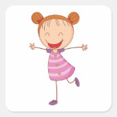 Happy Girl Pink Dress Square Sticker (Vorderseite)