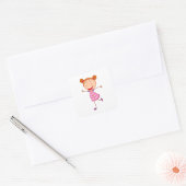 Happy Girl Pink Dress Square Sticker