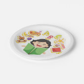 Happy Girl Reading Pappteller (Schrägansicht)