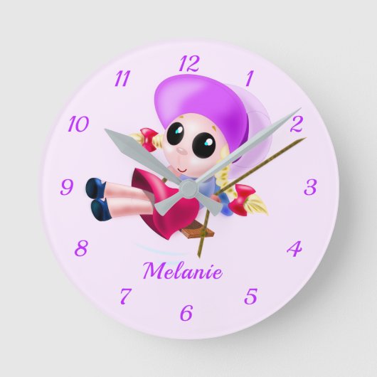 Happy Girl Swinging Clock Personalized Name Runde Wanduhr (Vorderseite)