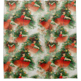 Happy Girl Tress Pine Neujahr Weiß Duschvorhang