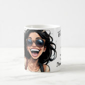 Happy Girl und Niedlicher Hund in Sonnenbrille mit Kaffeetasse (Mittel)