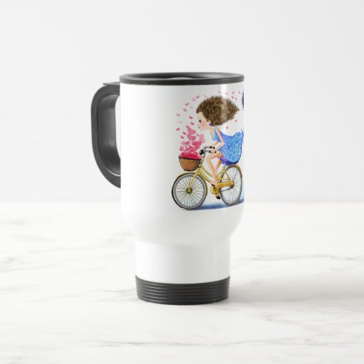 Happy Girl Wir haben Bike Travel Mug Romantic Love Reisebecher (Vorderseite Links)