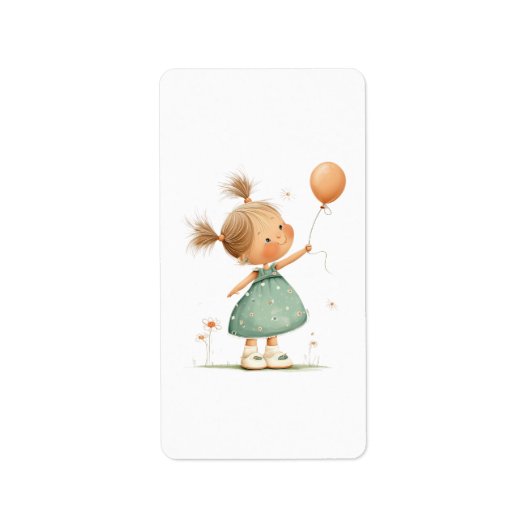 Happy Girl with Balloon Watercolor Adressaufkleber (Vorne)