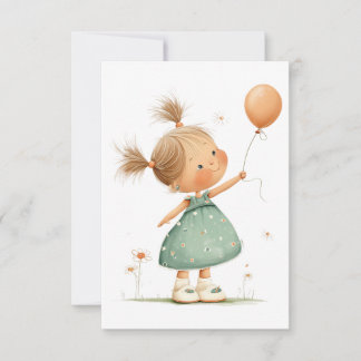 Happy Girl with Balloon Watercolor Dankeskarte