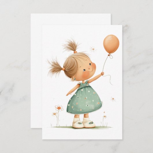 Happy Girl with Balloon Watercolor Dankeskarte (Vorne/Hinten)