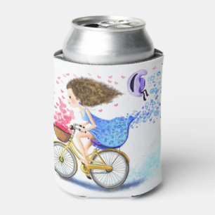 Happy Girl with Bike Can Cooler Dosenkühler