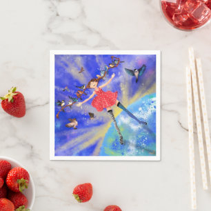 Happy Girl with Birds - Bild hinzufügen / Text Serviette