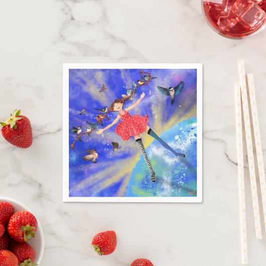 Happy Girl with Birds - Bild hinzufügen / Text Serviette (Beispiel)