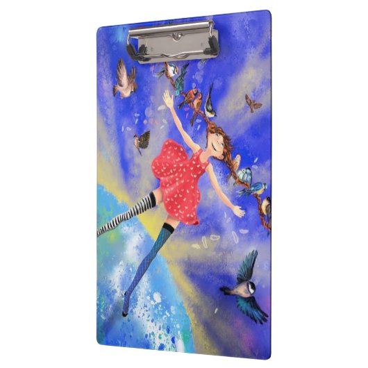 Happy Girl with Birds - Happines - Joy Klemmbrett (Links)