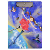 Happy Girl with Birds - Happines - Joy Klemmbrett (Vorderseite)