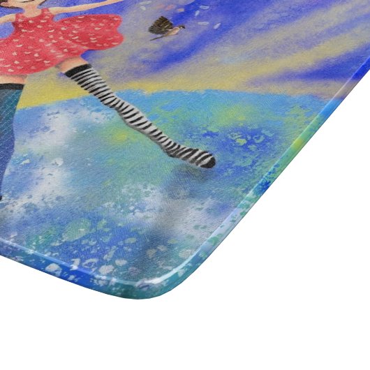 Happy Girl with Birds - Happines - Joy Schneidebrett (Ecke)