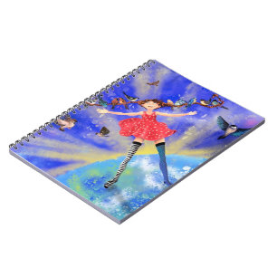 Happy Girl with Birds - Happines Notizblock