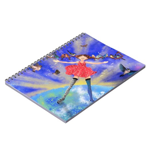 Happy Girl with Birds - Happines Notizblock (Linke Seite)