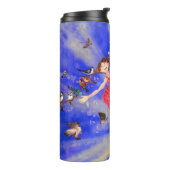 Happy Girl with Birds Thermal Tumbler Thermosbecher (Nach links gedreht)