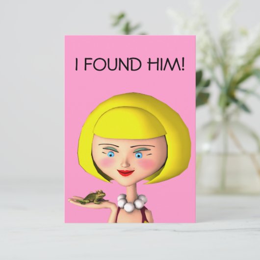 Happy Girl with Frog Prince Einladung (Stehend Vorderseite)