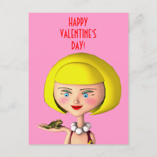 Happy Girl with Frog Prince Feiertagspostkarte