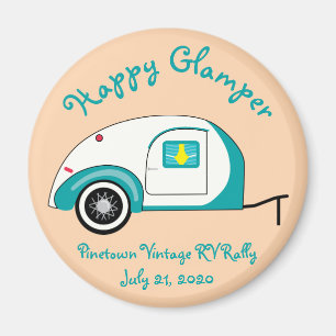 Happy Glamper Aquamarine Vintag Teardrop Trailer Magnet