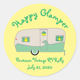 Happy Glamper Green Vintag Canned Ham Trailer Runder Aufkleber