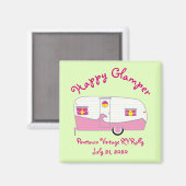 Happy Glamper Pink Vintager Ham Trailer Magnet (Vorderseite/Rückseite)