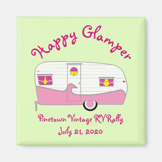 Happy Glamper Pink Vintager Ham Trailer Magnet (Vorne)