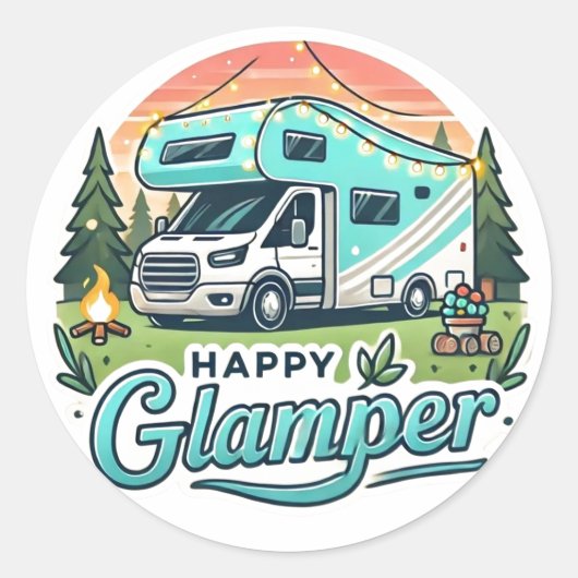 Happy Glamper Round Aufkleber (Vorderseite)