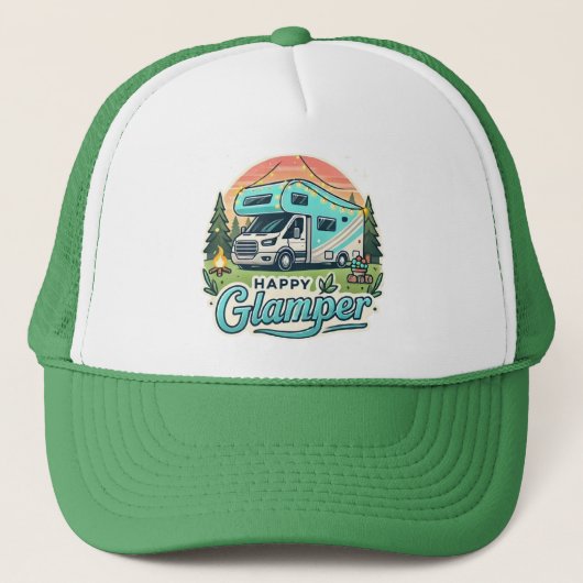 Happy Glamper RV Adventure Trucker Hat Truckerkappe (Vorderseite)