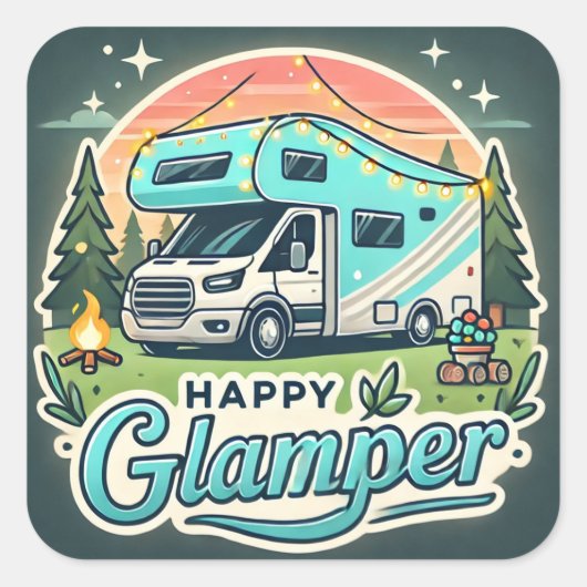 Happy Glamper Square Sticker - Fun Glamping Vibes (Vorderseite)