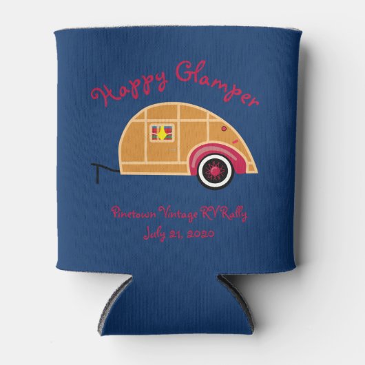 Happy Glamper Woodie Vintag Teardrop Trailer Dosenkühler (Vorderseite)