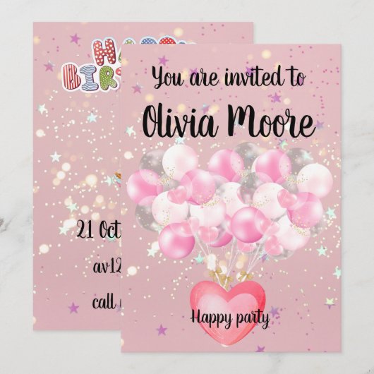 Happy glitter magic baby sweet einladung (Vorne/Hinten)