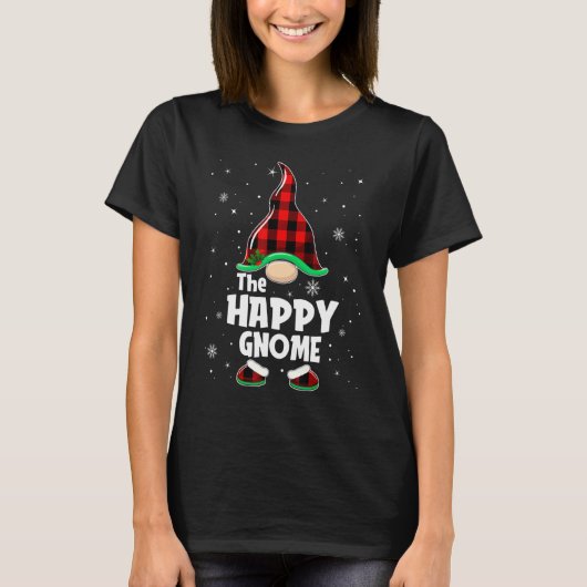 Happy Gnome Buffalo Pläd Matching Family Christma T-Shirt (Vorderseite)