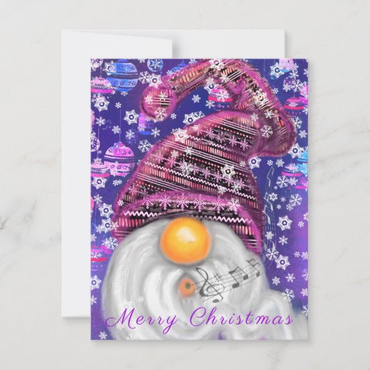 Happy Gnome in Lila Hut Singt ein Weihnachtslied - (Vorderseite)